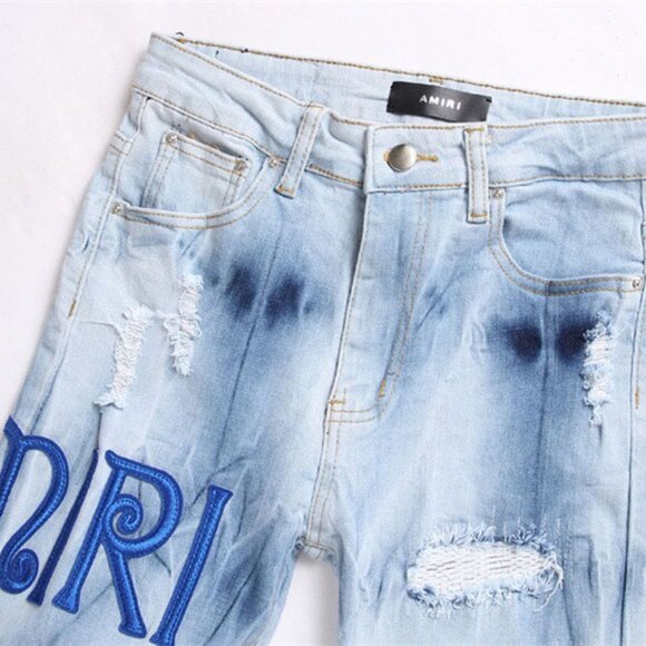 Amiri Black Inkjet Blue Distressed Jeans - Picture 3 of 9